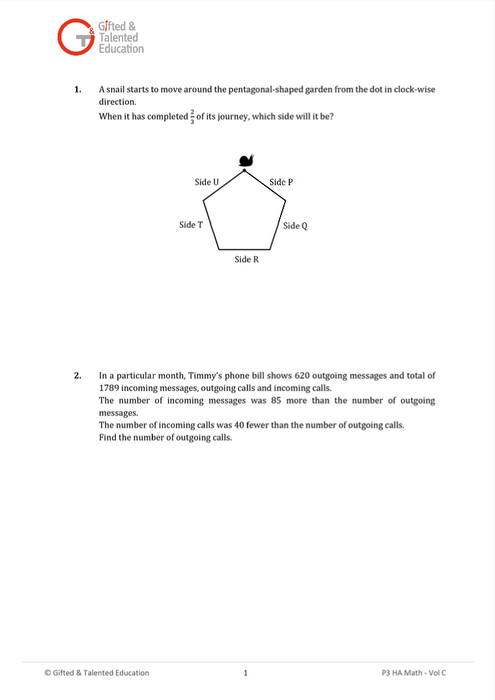 Primary 3 High-Ability Singapore Math Volume C