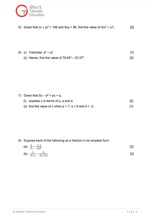 Secondary 2 Math Exam Set B