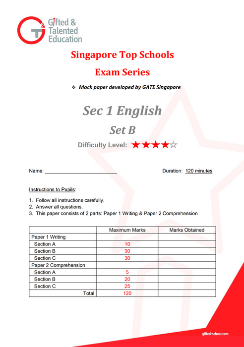 Secondary 1 English Exam Set B