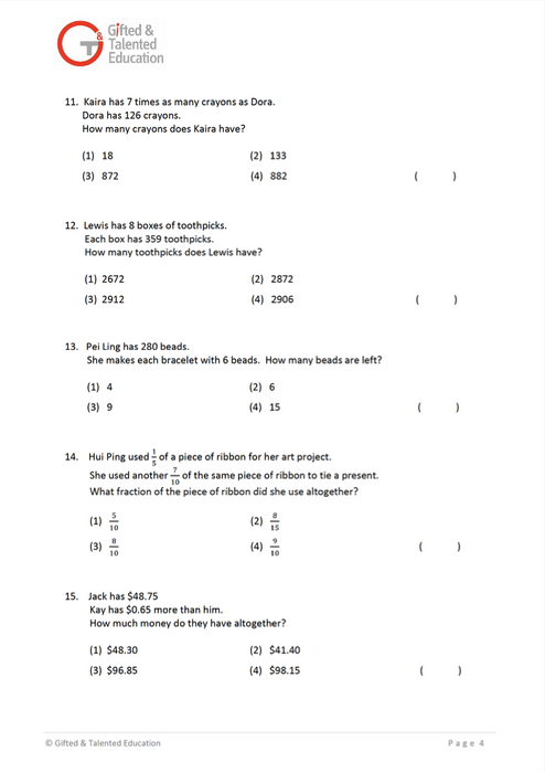 P3 Math Exam Set A