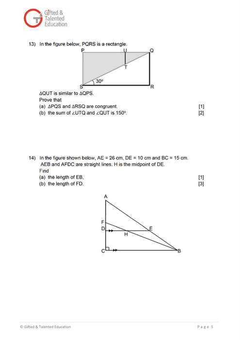 Secondary 2 Math Exam Set A