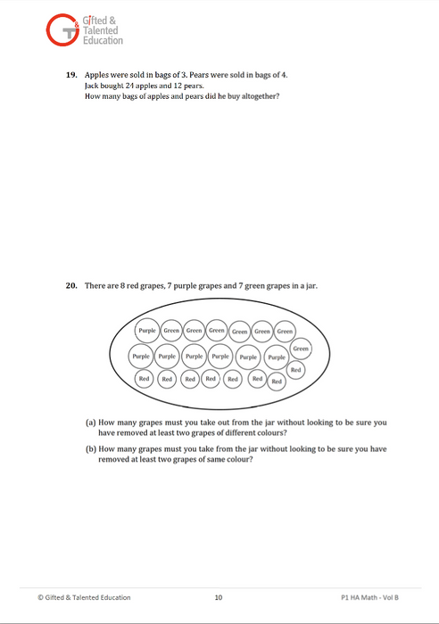 Primary 1 High-Ability Singapore Math Volume B