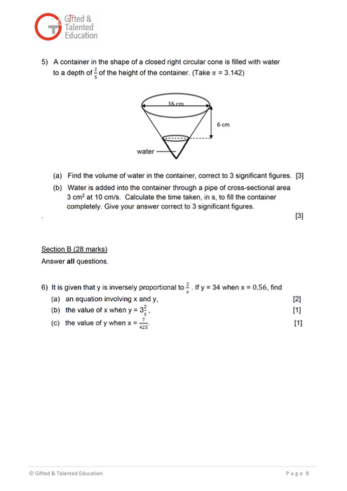 Secondary 2 Math Exam Set A