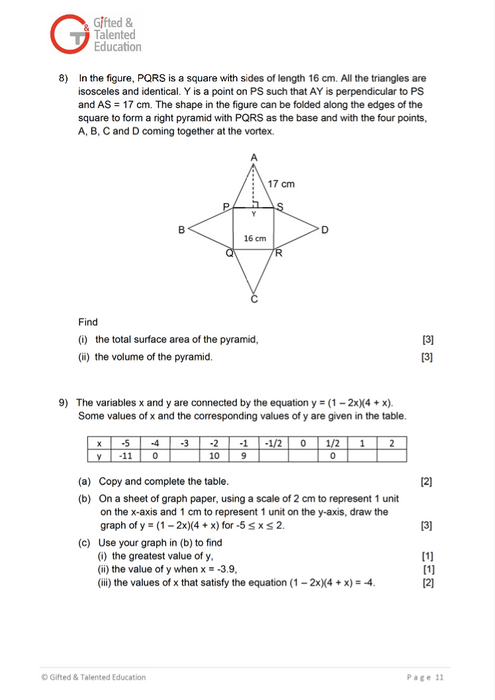 Secondary 2 Math Exam Set B