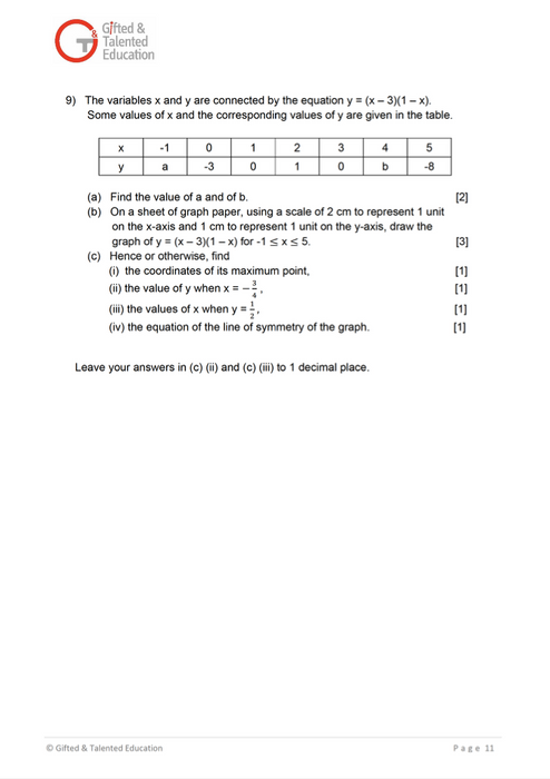 Secondary 2 Math Exam Set A