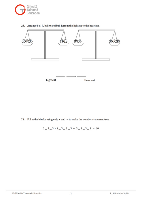 Primary 1 High-Ability Singapore Math Volume B