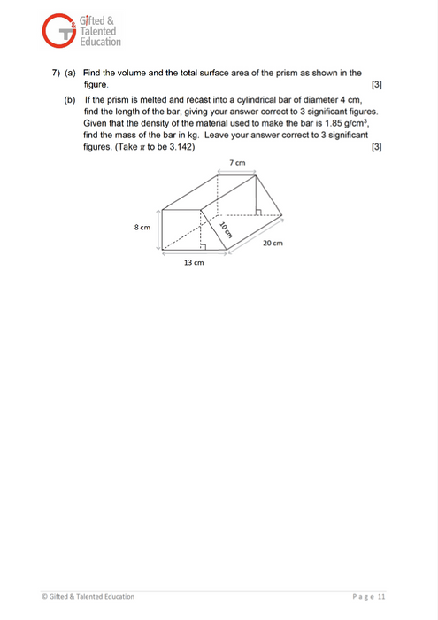 Secondary 1 Math Exam Set A