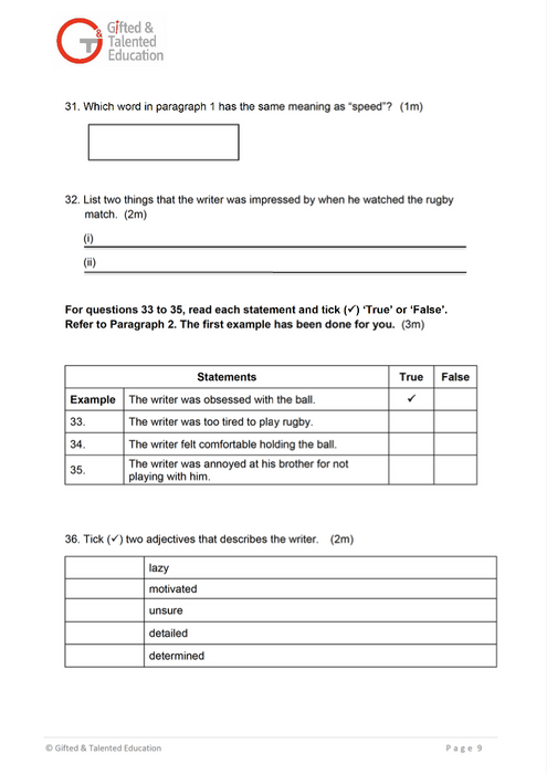 P4 English Exam Set A